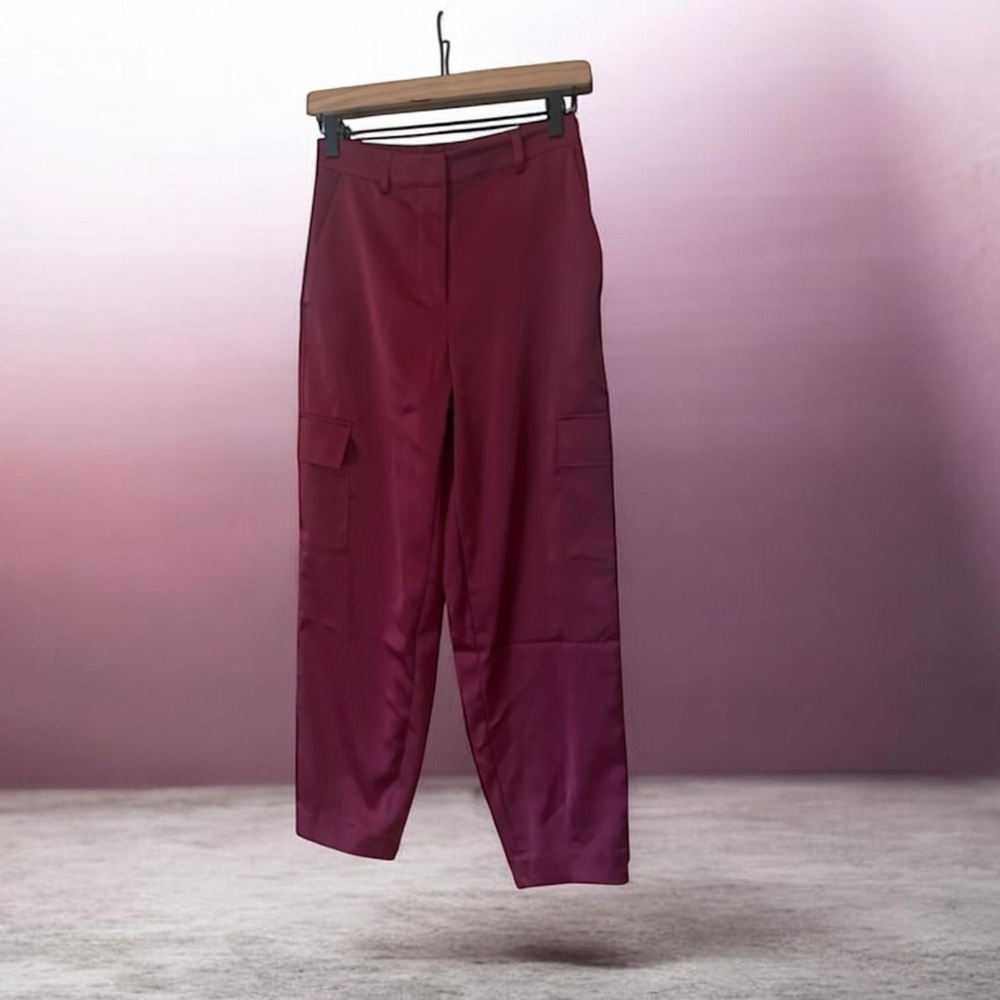 Nicole Miller Pink Sateen Cargo Ankle Pants XS‎